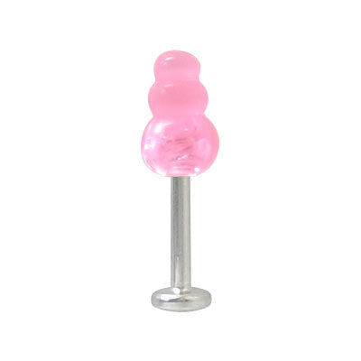 Surgical Steel 16 to 18 Gauge Labret with UV Pink Acrylic Bead