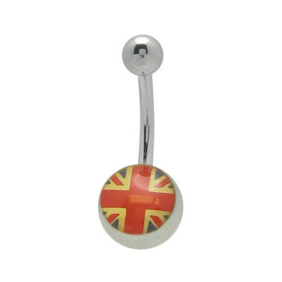 Surgical Steel 14 Gauge Belly Barbell with British Flag