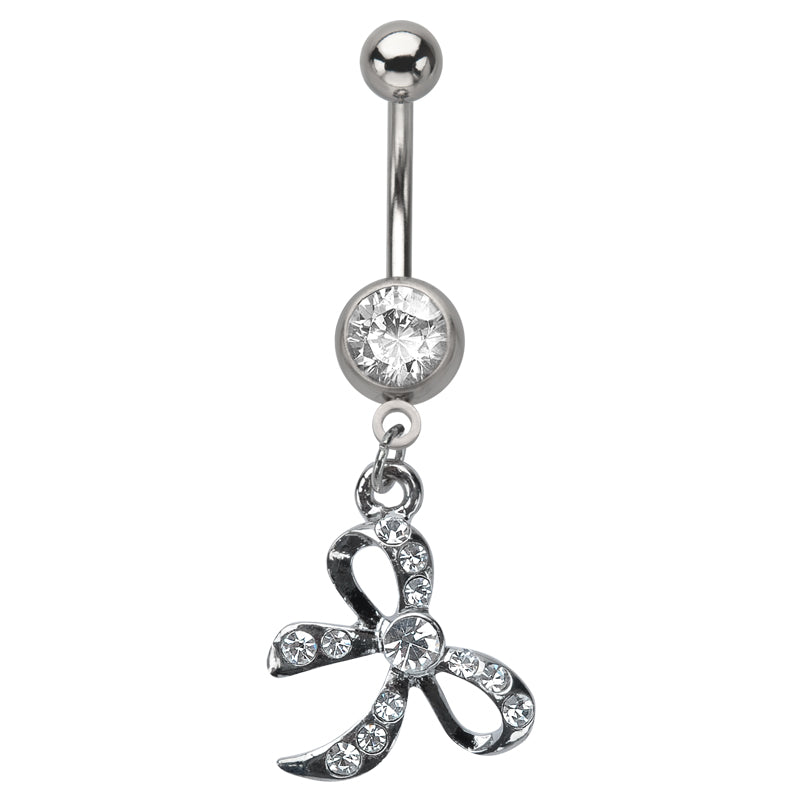 Surgical Steel 14 Gauge Belly Ring with Dangle Bow Charm