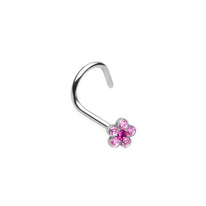 Surgical Steel Nose Ring Screw 18 Gauge with CZ Gem Flower