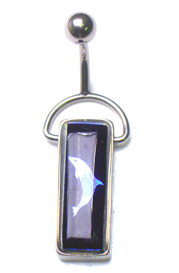 Surgical Steel 14 Gauge Belly Ring with Glow Dolphin Spinner