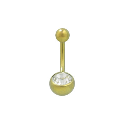 Titanium 14 Gauge Belly Ring with Yellow Gold Color Jewel