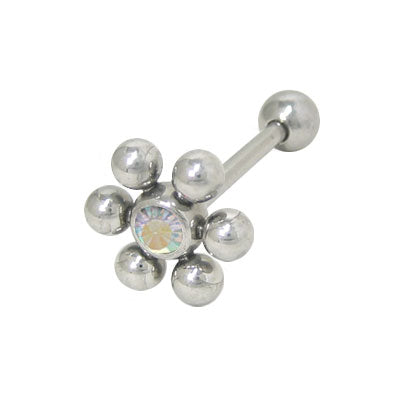 Surgical Steel 14 Gauge Tongue Barbell with Opal Jeweled Flower