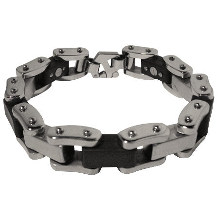 Black Rubber and Steel Adjustable Bracelet - 1/2 Inch Wide