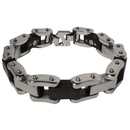 Black Rubber and Steel Adjustable Bracelet - 1/2 Inch Wide