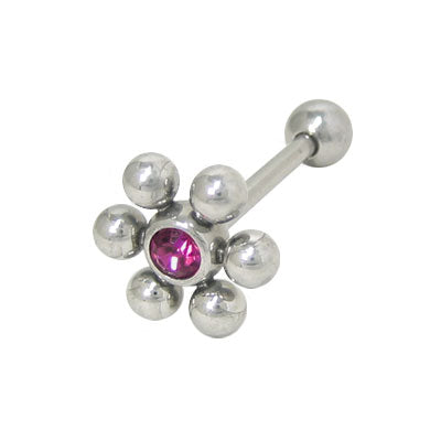 Surgical Steel 14 Gauge Tongue Barbell with Purple Jeweled Flower