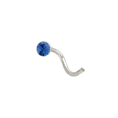 .925 Sterling Silver Nose Screw with Blue Jewel End - 18 & 20
