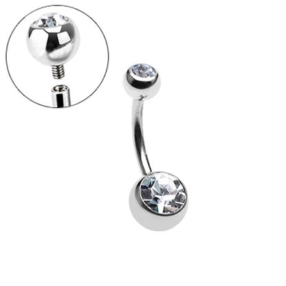 Surgical Steel Belly Ring 14 Gauge Internally Threaded & Clear CZ Gems