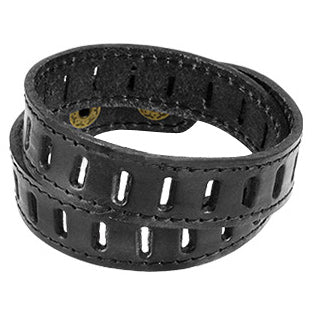 Black Leather Double Wrap Bracelet with Surgical Steel