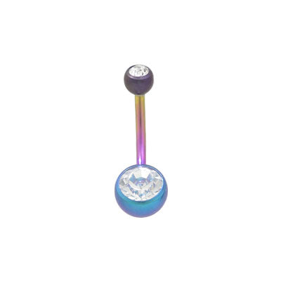 Titanium 14 Gauge Belly Ring with Multi Color Double Jewel