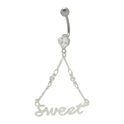 Surgical Steel 14 Gauge Belly Ring with Dangle Sweet Logo