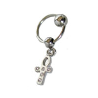 Surgical Steel 14 Gauge Ball Closure Ring with Silver Cross