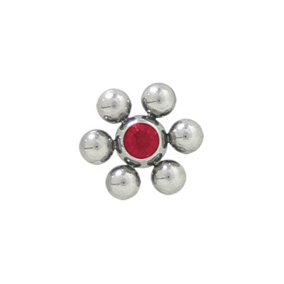Surgical Steel Red Jeweled Flower Shape Replacement Bead - 6mm 10mm