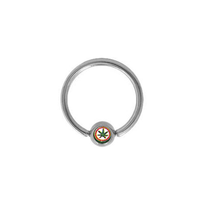 Surgical Steel 14 Gauge Captive Bead Ring with Pot Leaf Logo