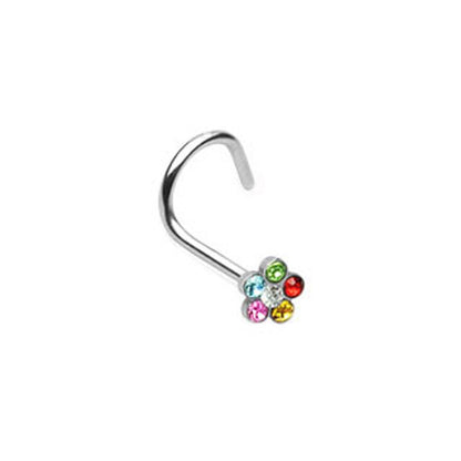 Surgical Steel Nose Ring Screw 18 Gauge with CZ Gem Flower