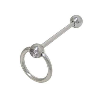 Surgical Steel Slave Tongue Ring Straight Barbell 14 Gauge & CZ Gem