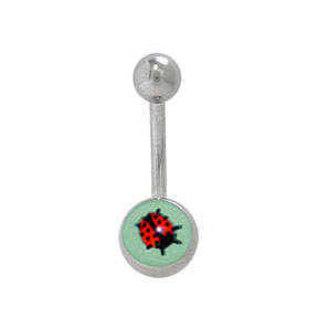 Surgical Steel 14 Gauge Belly Ring with Red Ladybug