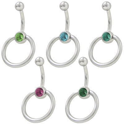 Surgical Steel 14 Gauge Belly Ring with Door Knocker and CZ Jewel - photo 2