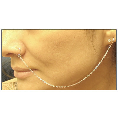 Surgical Steel 18 Gauge Nose Hoop Ring with 6 Inch Silver Chain - photo 2