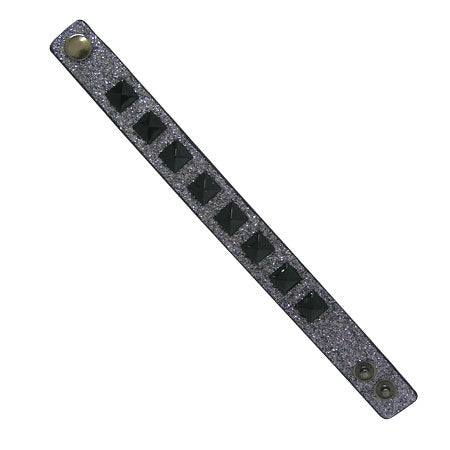 Glitter Leather Bracelet with Black Pyramid Spikes - photo 2