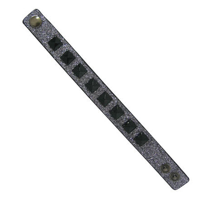 Glitter Leather Bracelet with Black Pyramid Spikes - photo 2