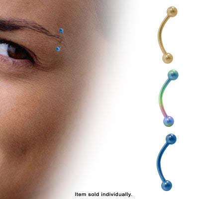 Titanium Curved Eyebrow Ring 16 Gauge 12mm with Ball Beads - 3 Colors