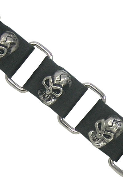 Black Leather Bracelet with Skulls - photo 2