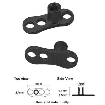 Black Titanium 3 Hole Dermal Anchor with Jeweled Bead - photo 2