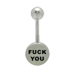 Surgical Steel 14 Gauge Belly Ring Fuck You Fuck Me Hologram Logo