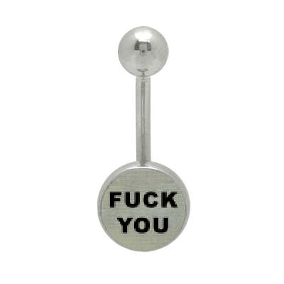 Surgical Steel 14 Gauge Belly Ring Fuck You Fuck Me Hologram Logo