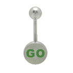 Surgical Steel 14 Gauge Belly Ring with Go Stop Hologram Logo