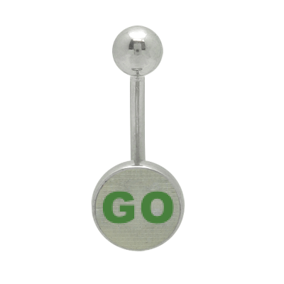Surgical Steel 14 Gauge Belly Ring with Go Stop Hologram Logo