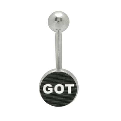 Surgical Steel 14 Gauge Belly Ring with Got Head Hologram Logo