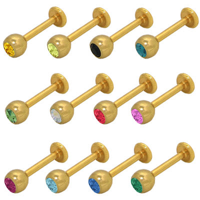 Surgical Steel 14 Gauge Labret Monroe with 14K Gold Plate and Jewel - photo 2