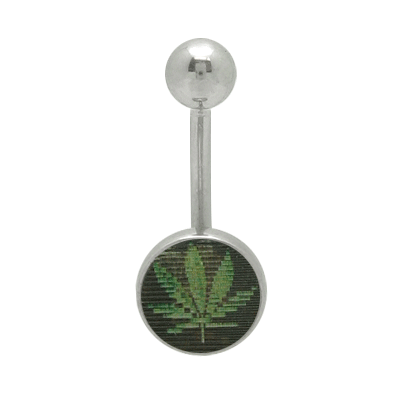 Surgical Steel 14 Gauge Belly Ring with Smoking Pot Hologram Logo