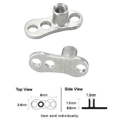 Surgical Steel 3 Hole Dermal Anchor with Clear CZ Jeweled Bead - photo 2