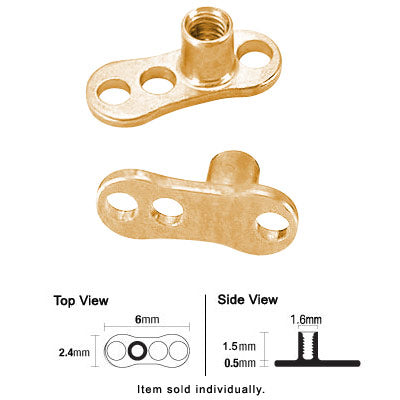 Titanium 3 Hole Dermal Anchor with Gold Anodized Jeweled Bead - photo 2