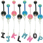 316L Surgical Steel 14 Gauge Colorful Initial Belly Button Ring - View 2