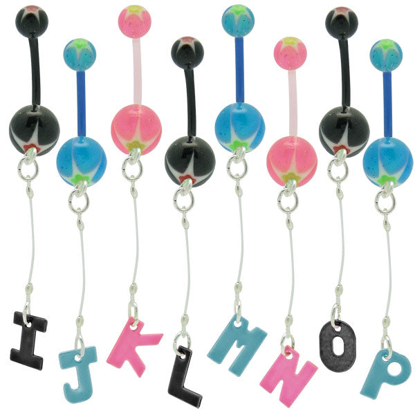 316L Surgical Steel 14 Gauge Colorful Initial Belly Button Ring - View 2