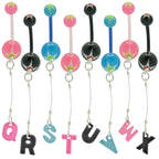 316L Surgical Steel 14 Gauge Colorful Initial Belly Button Ring - View 3