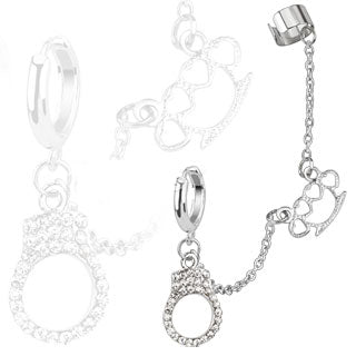 Surgical Steel Brass Knuckle Ear Chain with CZ Gem Cuffs