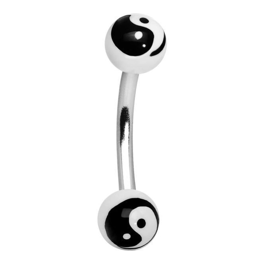 Surgical Steel 16 Gauge Curved Eyebrow Barbell with Yin Yang