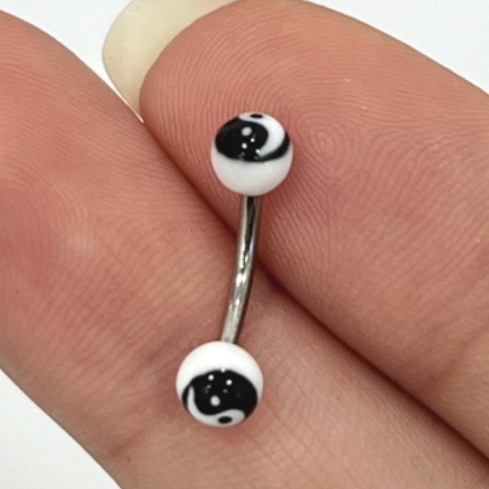 Surgical Steel 16 Gauge Curved Eyebrow Barbell with Yin Yang - photo 2