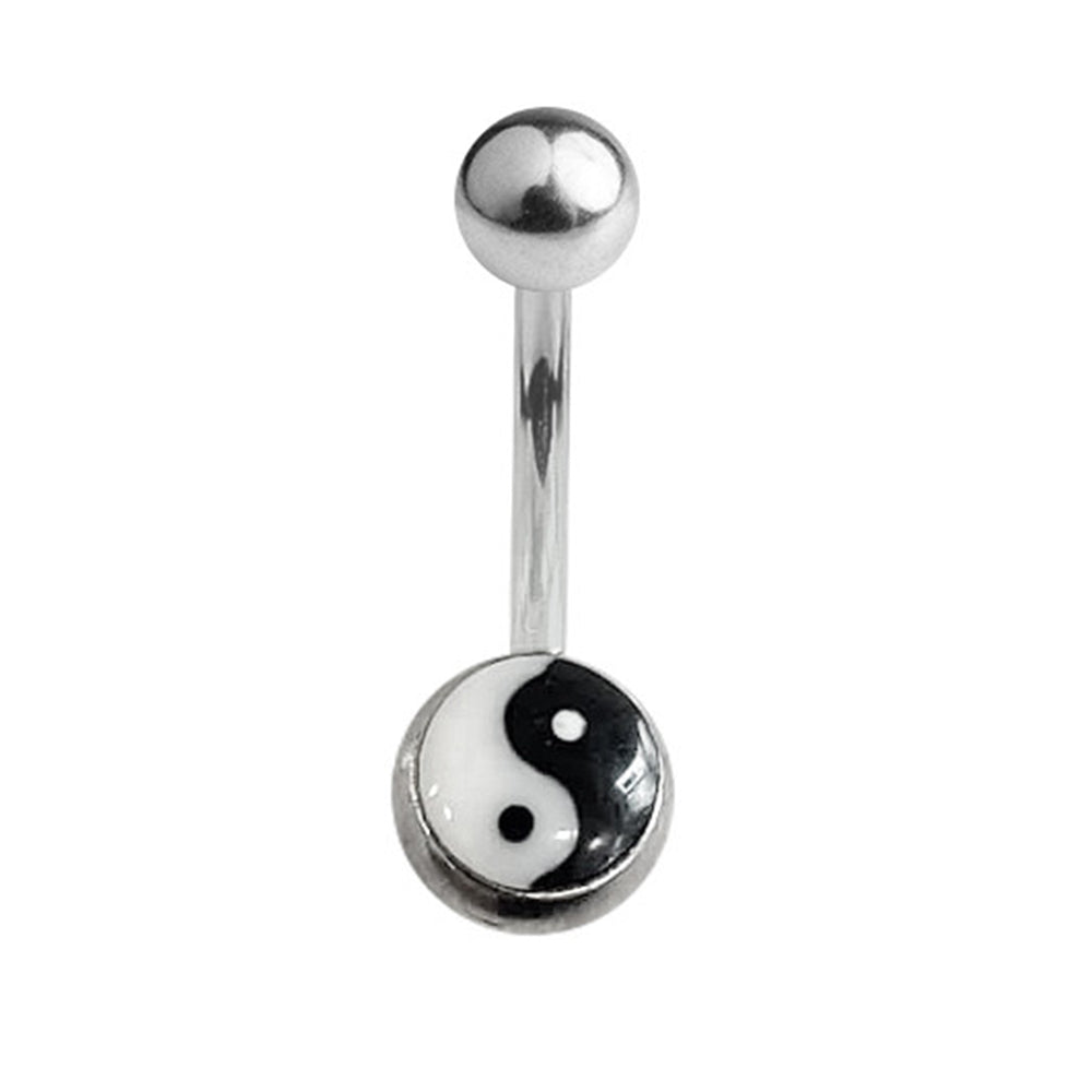 Surgical Steel 14 Gauge Belly Ring with Yin Yang Logo