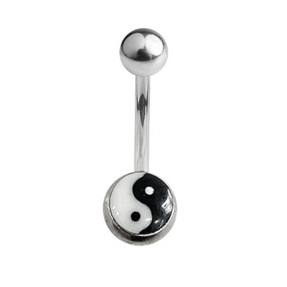 Surgical Steel 14 Gauge Belly Ring with Yin Yang Logo