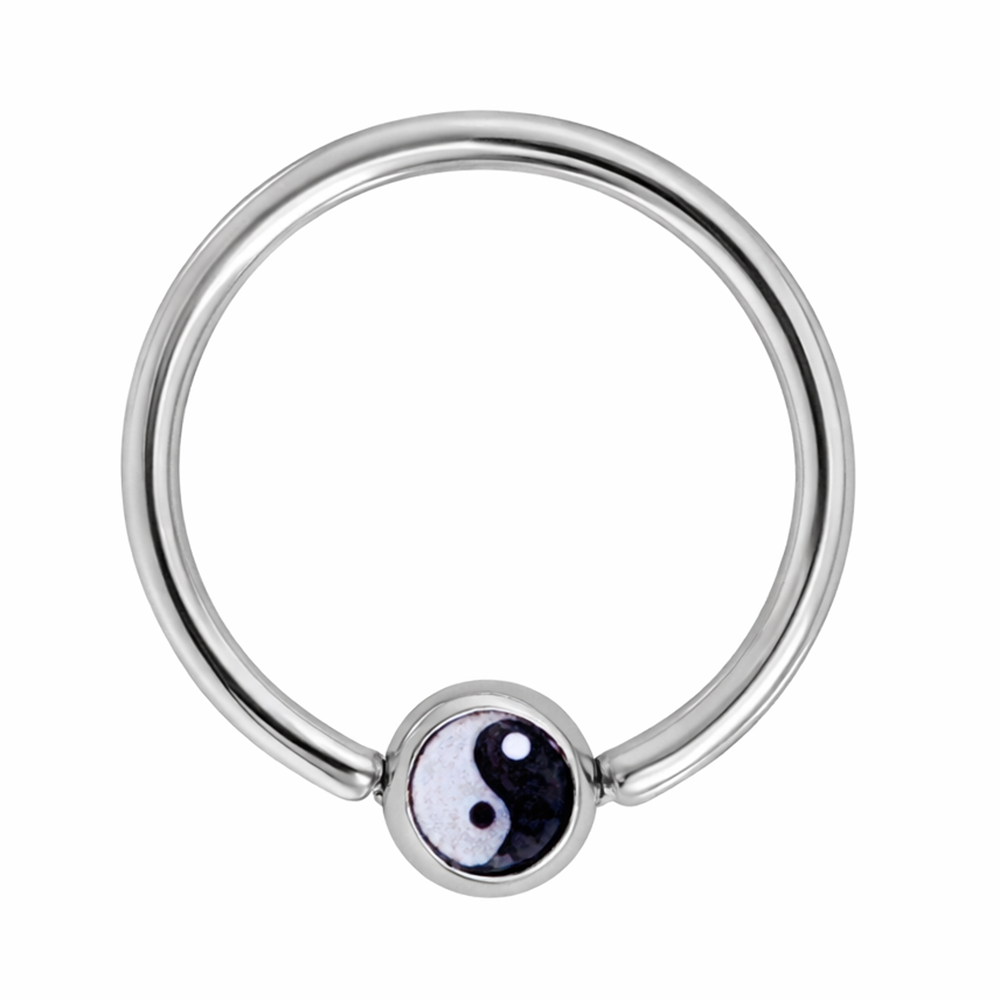 Surgical Steel 14 Gauge Captive Bead Ring with Yin Yang Logo