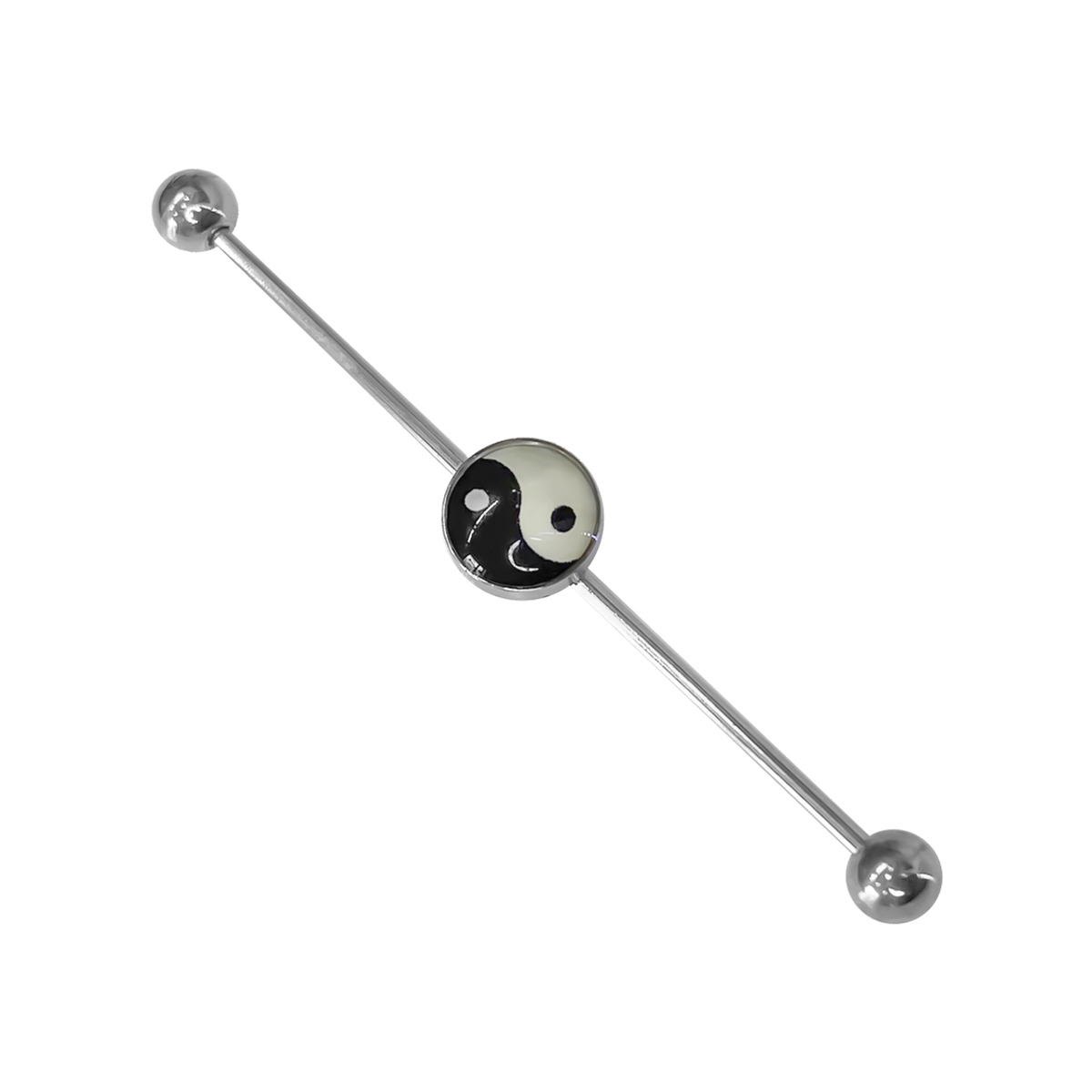 Surgical Steel 16 Gauge Industrial Barbell with Yin Yang Logo