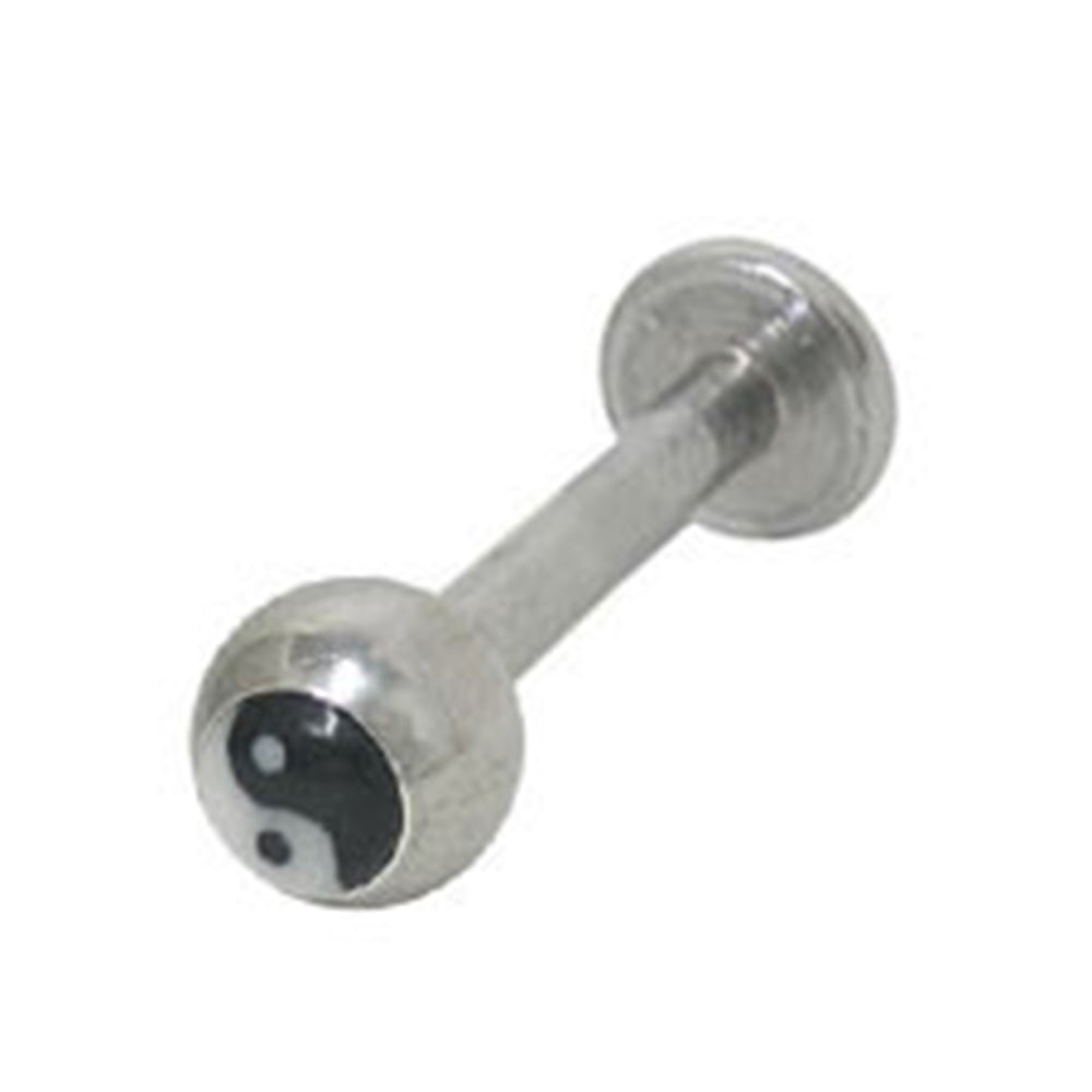 Surgical Steel 14 Gauge Labret Stud with Yin Yang Logo