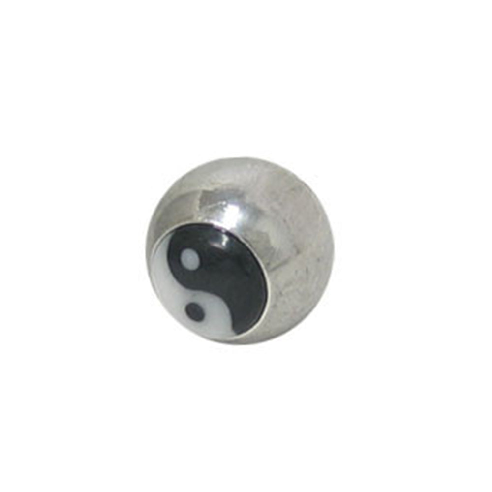 Surgical Steel 14 Gauge Internally Threaded Bead with Yin Yang Logo