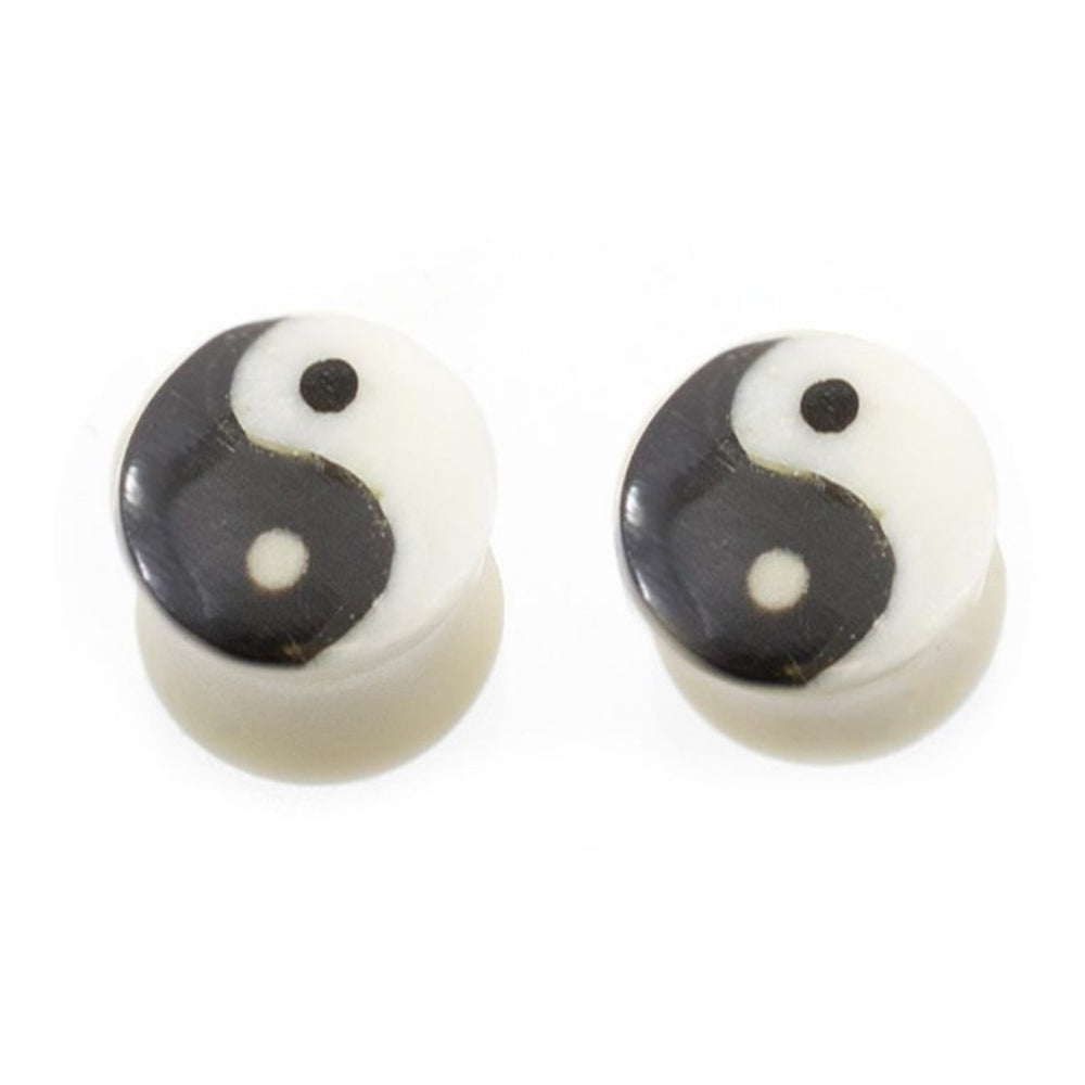 White Bone Ear Plugs with Yin Yang Symbol - Pair